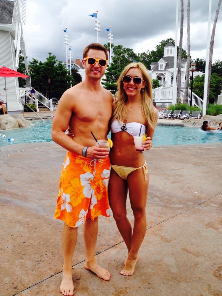 Adam and Brianna K on their honeymoon at Disney's Beach Club Resort by the pool. Where to stay at Disney World blog post by Brianna K bitsofbri blog 